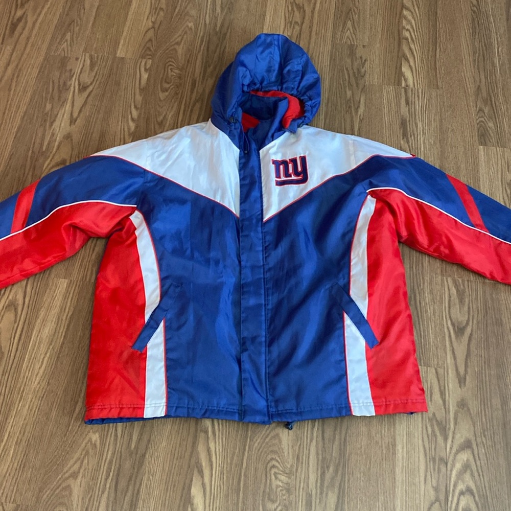 Men's Blue and Red Hooded Jacket